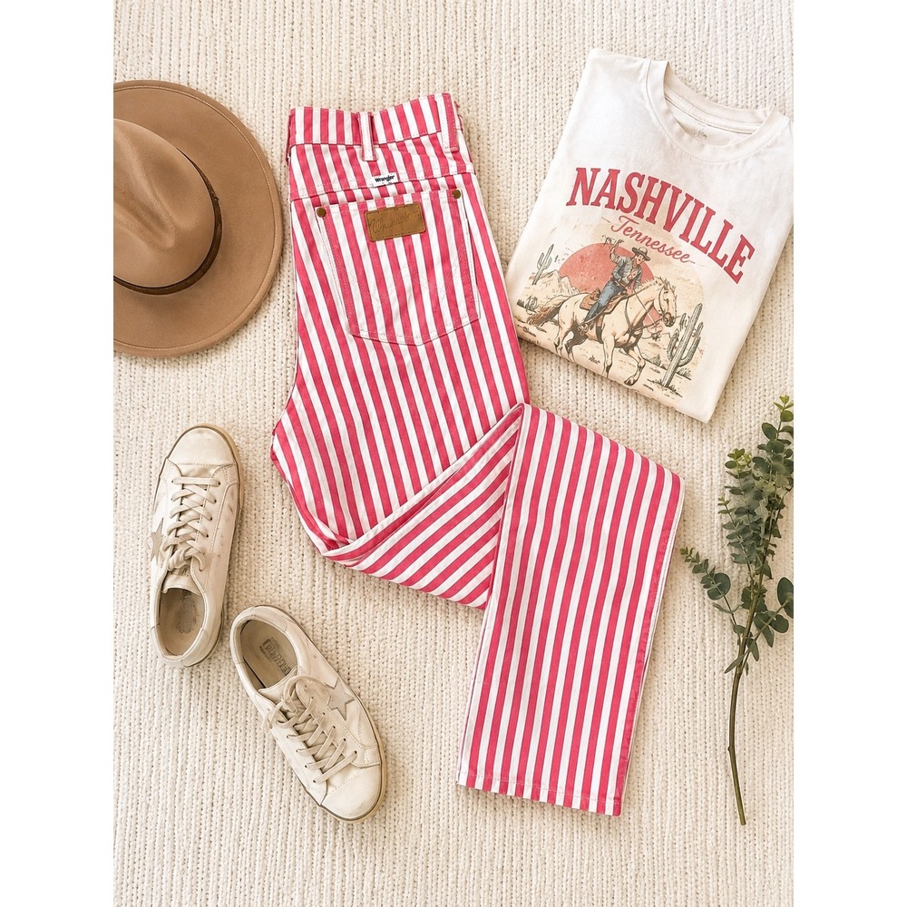 Wrangler Red and White Stripe Straight Leg Jeans - Picture 3 of 7